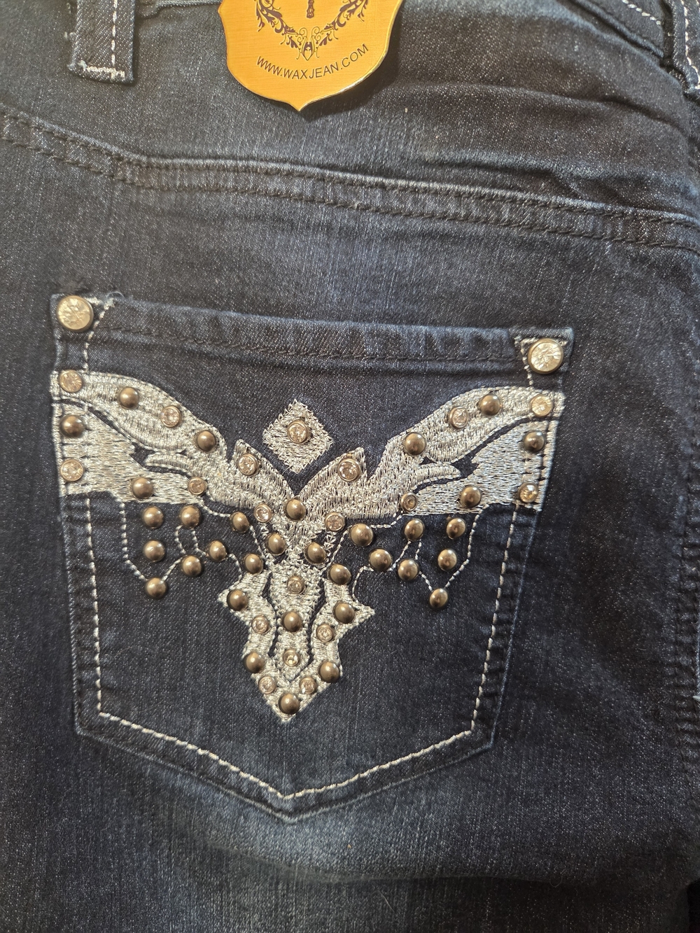Wax Jean Women's Dark Blue Embroidered Pocket Skinny Jeans